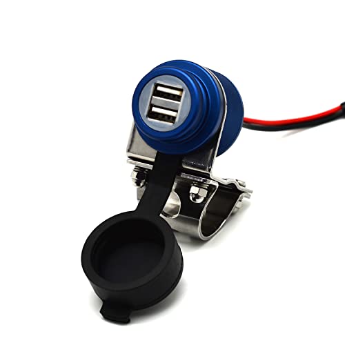 Cliff Top Motorcycle USB Charger Waterproof Dual USB Port 4.6A 23W Aluminium, Heavy Duty for 7/8’’ and 1’’ Handlebars on ATV/UTV for Smart Phones, GPS, Tablets and Cameras (Blue) - color: Blue