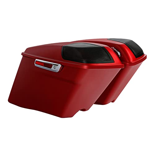 HR3 Wicked Red Denim 4" Stretched Hard Saddlebags w/Speaker Lids Compatible with 2019 Street Glide Special FLHXS Road Glide Special FLTRXS (Replace for OEM) - color: Wicked Red Denim