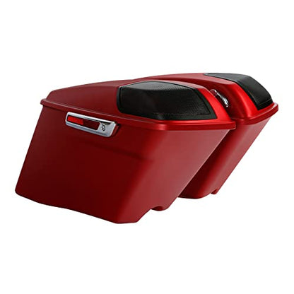 HR3 Wicked Red Denim 4" Stretched Hard Saddlebags w/Speaker Lids Compatible with 2019 Street Glide Special FLHXS Road Glide Special FLTRXS (Replace for OEM) - color: Wicked Red Denim