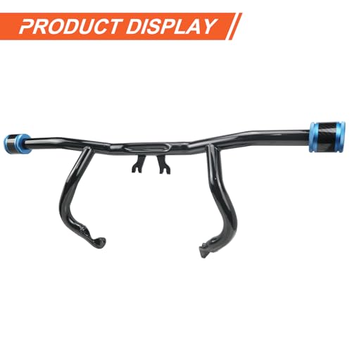 Engine Guard Flat Out Crash Bar for 2014-2025 Harley Touring Street Glide Road Glide Road King Electra Glide Ultra Models (Gloss Black w/Blue CNC) - color: Gloss Black w/Blue CNC