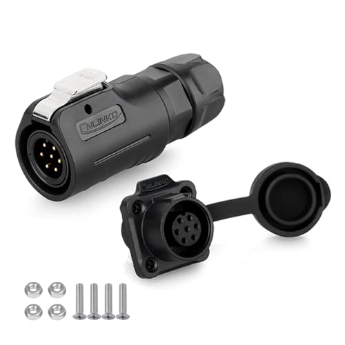 CNLINKO M12 Waterproof Connector PBT Plastic DC 12V Cable Panel Mount for AV System (7 Pin) - size: 7-Pin, style: Plug without Cable