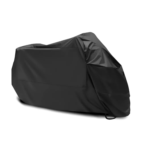 Motorcycle Cover, Heavy Duty Waterproof Sun Outdoor Motorbike Cover, Motorcycles Vehicle Covers for Protect Against Dust, Debris, Rain, Universal for Motorcycles Bikes (Black)
