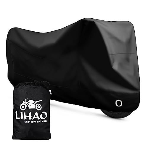 LIHAO Motorcycle Cover, Waterproof Motorbike Cover Outdoor Motorcycle Shelter Rain Dust UV Protector with Lock-Hole & Storage Bag, 300D, All Weather - size: 300D