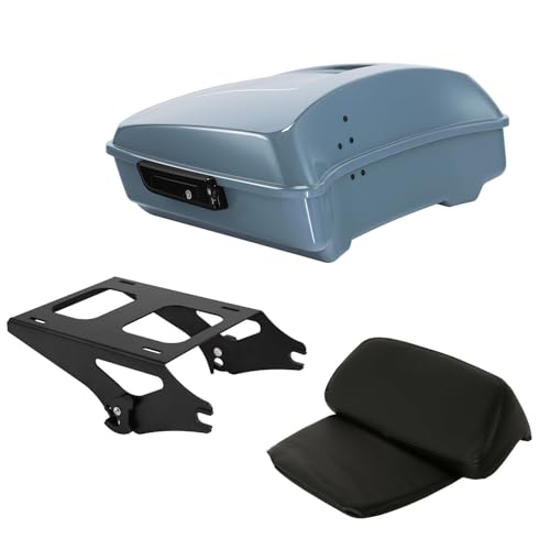 TCT-MOTORPARTS Sharkskin Blue Chopped Tour Luggage Trunk w/Backrest Mount Rack Fits for Harley Touring 14-25 Street Glide FLHX Ultra Limited FLHTK 2024 - color: Fit for Sharkskin Blue, size: Chopped Trunk+Black Mount Rack