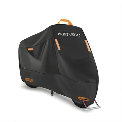 Motorcycle Cover 420D Heavy Duty | All Season Waterproof Outdoor Weather Sun Rain Protection Powersports Vehicle Cover | with 4 Reflective Tape, Lock-Holes, Storage Bag fits up to 104.3" - size: 104.3"