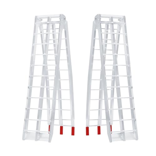 Pair of Aluminum Loading Truck Ramps, 12”W x 89.8”L, 2PCS 1500 Lbs Heavy Duty Motorcycle Ramps with Load Straps, Anti-Slip Foldable Ramp for ATV/UTV/Lawnmower/Tractor - size: 12”W x 89.8”L