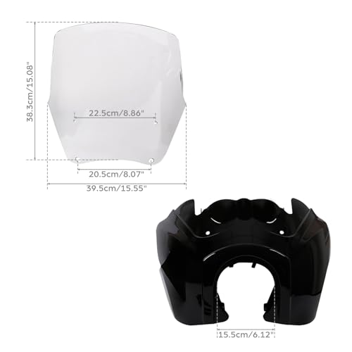 Green-L Gloss Black Front Upper Fairing with 15" Clear Windshield Fit for Harley Dyna Street Fat Bob - color: Gloss Black Fairing w/ Clear Windshield