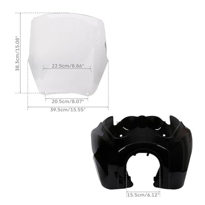 Green-L Gloss Black Front Upper Fairing with 15" Clear Windshield Fit for Harley Dyna Street Fat Bob - color: Gloss Black Fairing w/ Clear Windshield