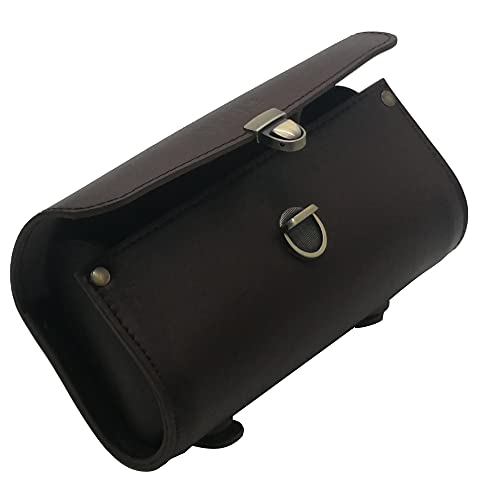 WUYAN Bike Handlebar Leather Bags Under Seat Retro Classical Mountain MTB Road Bike Leather Bag for Cell Phone， Saddle Tail Rear Pouch Seat Storage Cycling Case Carry Accessories - color: Dark coffee