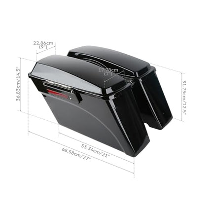 TCMT Hard Saddle bags Trunk W/Lid Latch Key & Liners Carpet Insert Fits For Harley Touring CVO Road Glide Road King Street Glide Electra Glide Ultra Classic 1994-2013 - color: Vivid Black Black Latches#A
