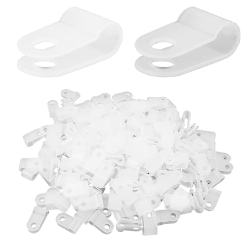 Antrader 1/5" Nylon Cable Clamps,Nylon R-Type Cable Clamp Fastener,200Pcs | R-Type Wire Cable Clips with Stainless Steel Screws for Cable Conduit,White - color: White, size: 1/5 Inch