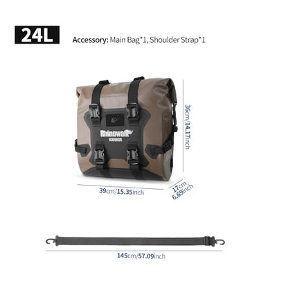 Rhinowalk Motorcycle Saddle Bag Waterproof Side Bag 24-42L, PVC Roll-Top Side Luggage with Magnetic Closure, Lightweight Rear Rack Pannier Bag with Reflective Logo (Brown, 1pc) - color: Brown 24L, 1pc