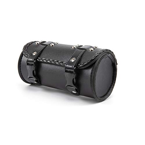 Motorcycle Fork Bag PU Leather Bike Handlebar Tool Bag Sissy Bar Roll Storage Bag - Small (Black A) - color: Black A