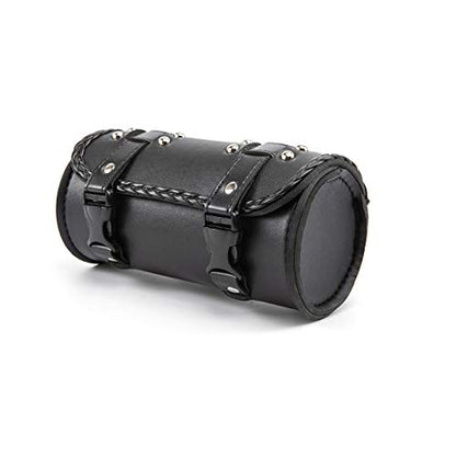 Motorcycle Fork Bag PU Leather Bike Handlebar Tool Bag Sissy Bar Roll Storage Bag - Small (Black A) - color: Black A