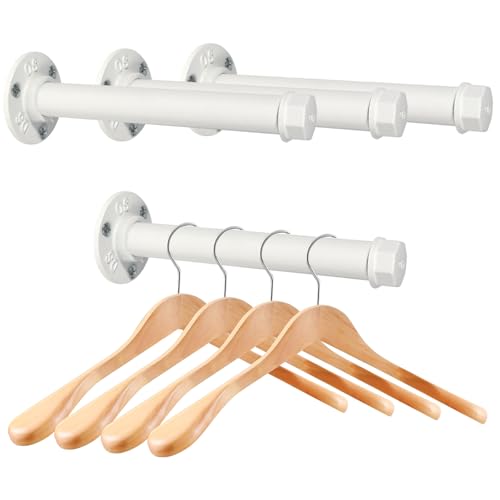 Cast Iron Wall Mounted Clothes Rack, Heavy Duty Industrial Pipe Clothing Rack for Hanging Clothes, Garment Racks for Wardrobe Organizers and Storage, DIY Closet Rods Closet Bar (White 4 Pack, 8 in) - color: White 4 Pack, size: 8 in