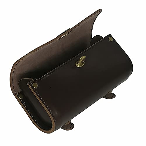 WUYAN Bike Handlebar Leather Bags Under Seat Retro Classical Mountain MTB Road Bike Leather Bag for Cell Phone， Saddle Tail Rear Pouch Seat Storage Cycling Case Carry Accessories - color: Dark brown