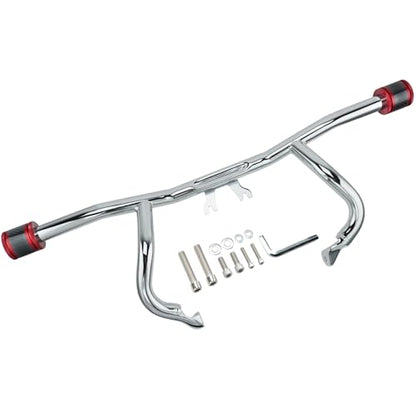 Engine Guard Flat Out Crash Bar for 2014-2025 Harley Touring Street Glide Road Glide Road King Electra Glide Ultra Models (Chrome w/Red CNC) - color: Chrome w/Red CNC