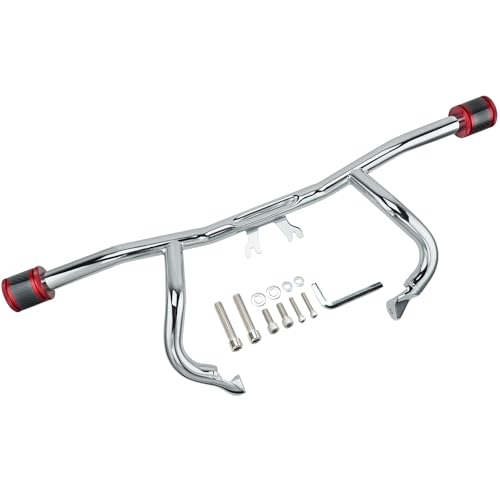 Engine Guard Flat Out Crash Bar for 2014-2025 Harley Touring Street Glide Road Glide Road King Electra Glide Ultra Models (Chrome w/Red CNC) - color: Chrome w/Red CNC