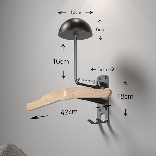 Wall Mounted Motorcycle Helmet Holder with Coat Rack, 180° Rotating Helmet Storage Rack, Heavy Duty Metal Helmet Hanger for Motorcycle Bicycle Football Baseball Helmets, Garage Organizer