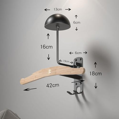 Wall Mounted Motorcycle Helmet Holder with Coat Rack, 180° Rotating Helmet Storage Rack, Heavy Duty Metal Helmet Hanger for Motorcycle Bicycle Football Baseball Helmets, Garage Organizer
