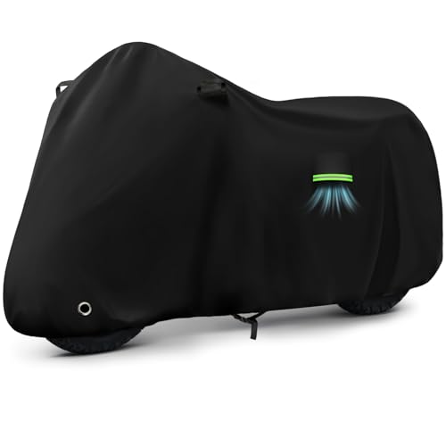 Motorcycle Cover Waterproof for Kawasaki KLR 650/R 1250 GS/Honda Africa Twin/V-Strom 1050XT, Heavy Duty Outdoor Sun UV Rain Dust All Weather Motorbike Cover with Soft Cotton Lining & Lock Hole-Balck - size: KLR 650