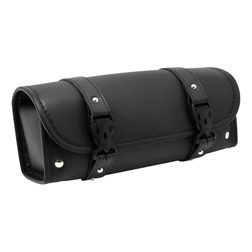 Hovom Motorcycle Handlebar Bag, Waterproof PU Leather Motorcycle Tool Bag for Front Fork, Large Capacity Fork Storage Roll Bags, Sissy Bar Storage Roll Pouch with Adjustable Mounting Straps