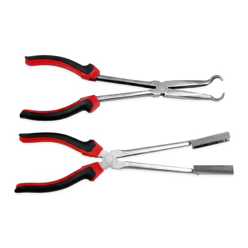 2 PCS Car Spark Plug Removal Plier, Sleeve & Round Type Spark Plug Pliers Set with Non-Slip Handle, Durable Steel Sparkplug Plier Removal Tool for Cars Trucks Motorcycles - color: Sleeve-Type＋Round-Type