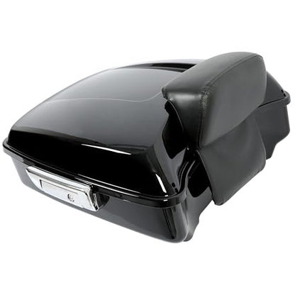 ECOTRIC Chopped Luggage Trunk W/Pad Compatible with 2014-2024 Harley Touring Road King Road Glide Street Glide Electra Glide Tail Box Trunk with Backrest - color: Black, size: Chopped Luggage Trunk W/ Razor Pad