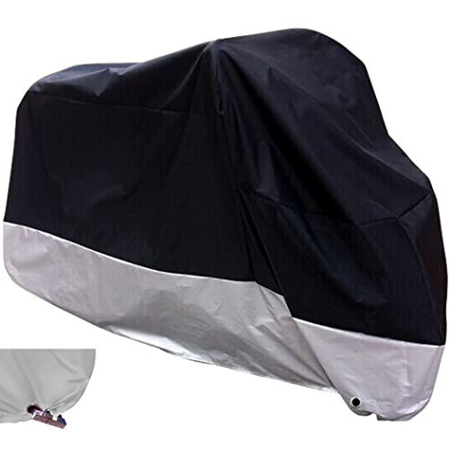 XYZCTEM All Season Black Waterproof Sun Motorcycle Cover,Fits up to 108" Motors (XX Large & Lockholes) - color: Black & Silver, size: 108"