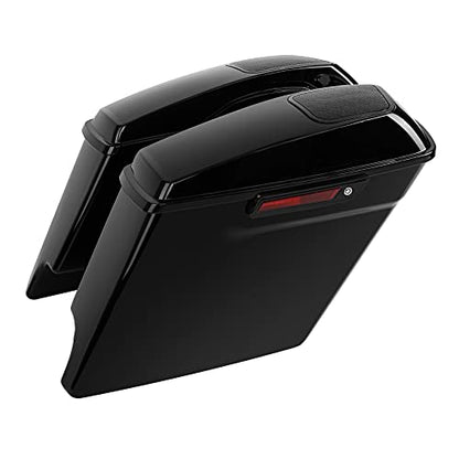 XFMT Motorcycle Saddlebags 5" Stretched Extended Hard Saddle Bags W/ 6"x9" Speaker Lids For Harley Touring Road King Street Glide Road Glide Electra Glide 2014-2024, Vivid Black & Black Latches - color: 5" Stretched-Vivid Black W/ 6x9" Speaker Lids Black