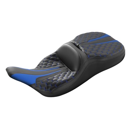 SLMOTO Black Blue Passenger Seat Motorcyle Rider Seat 2-Up Fit For Harley Electra Glide Ultra Classic Standard FLHTC 1997-2007 - style: Blue and Black