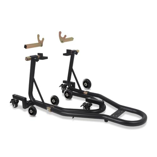 Universal Motorcycle Stand Paddock Rear Lift Combo Bike Wheel Fork Stands Motorcycles Swingarm Spool Adjustable Dismantable 360° Compatible Most for Yamaha Honda Kawasaki Suzuki Black - color: Black