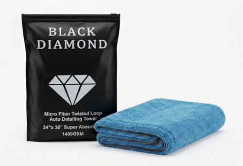 Automotive Detailing Twisted Loop Car Drying Towel, 1400GSM, 36"x24", Streak Free, Lint Free, Reusable, Microfiber Cleaning Cloth for Car, Truck, SUV, Dark Grey/Blue - color: Dark Grey/Blue