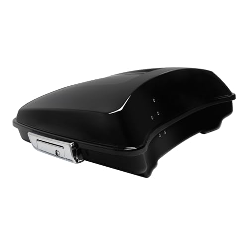 XFMT Motorcycle 5.5" Vivid Black Razor Trunk Luggage W/Backrest Pad + Chrome Mount Rack For Harley Touring Road King Street Glide Road Glide Electra Glide Ultra Classic 2014-Later - color: Vivid Black W/ Chrome Latches Set 3