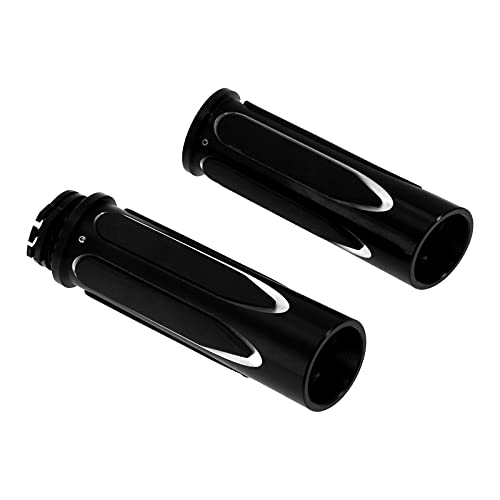 Motorcycle 1" Hand Grips Handlebar Grips Cable Throttle Fit for Harley Touring Street Glide Road King Road Glide Electra Glide Dyna Softail - color: #3 Black&Chrome