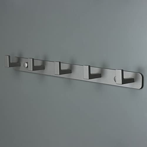 Coat Rack, Heavy Duty Stainless Steel 5 Tri Coat Hook Hanger, Wall Mounted Storage Wall Hooks, Rustic Clothes Hook/Key Hook Rail for Bathroom Kitchen Entryway(5 Hook Grey) - color: Gray, size: 5 Hook-1 Pcs