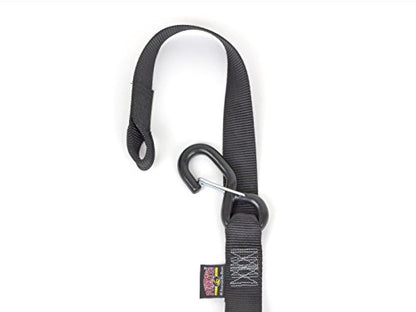 PowerTye 1.5in x 6.5ft Ergonomic Locking Ratchet Soft-Tye Straps with Heavy-Duty Latch Hooks - Made in USA - 1,000 lb. Working Load Limit / 3,000 lb. Breaking Strength - Black/Black (Pair) - color: Black/Black