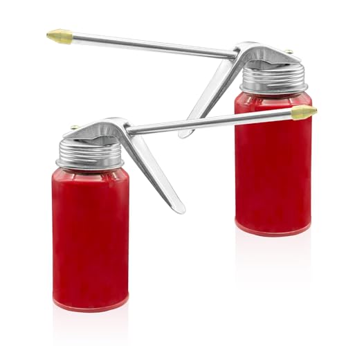 2PCS Oil Can Pump Oiler, Manual Pump Oiler, Pump Oil Can with Metal and Long Spout, 200ml Gun Oiler Spray Can Hand Pump Oil Cans Accessories for Lubrication Need of Cars Motorcycles