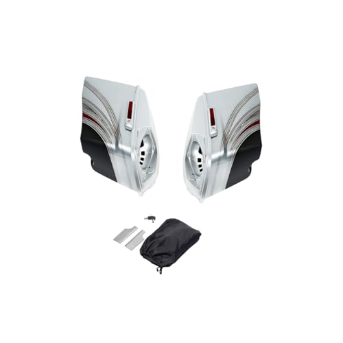 HR3 Custom 4" Stretched Hard Saddlebags w/Speaker Lids Compatible with 2014-later Harley Touring Road King Road Glide Street Glide Ultra Limited FLHT (Candy Red/Silver Honeycomb Fade) - color: Custom- Candy Red / Silver Honeycomb Fade