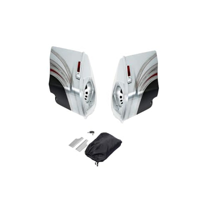 HR3 Custom 4" Stretched Hard Saddlebags w/Speaker Lids Compatible with 2014-later Harley Touring Road King Road Glide Street Glide Ultra Limited FLHT (Candy Red/Silver Honeycomb Fade) - color: Custom- Candy Red / Silver Honeycomb Fade