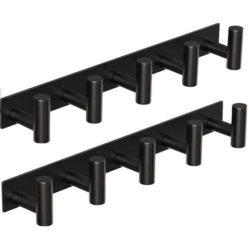 Coat Rack Wall Mounted with 5 Hooks,Heavy Duty Stainless Steel Wall Hooks for Towel Coat Bag, Hat Rack Coat Hanger Coat Hooks Towel Racks for Bathroom Entryway Kitchen Hotel (Black, 2 Packs) - color: Black, size: "T" Shape 5 Hooks - 2 Pack