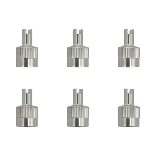 6 PCS Tire Valve Stem Caps, Nickel-Plated Metal Tyre Dust Caps with Valve Core Remover, Universal Slotted Slot Stem Covers for Schrader Cars Trucks Motorcycles Bicycles - color: 6 PCS