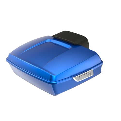 Advanblack Blue Burst Chopped Tour Trunk Pack Chrome Latches Compatible with Harley Touring 14-25 Road King Road Glide Street Glide - Weather Resistant, Spacious Storage for Daily & Short Touring - color: Blue Burst, size: Chopped Rear Tour Trunk Pack wit