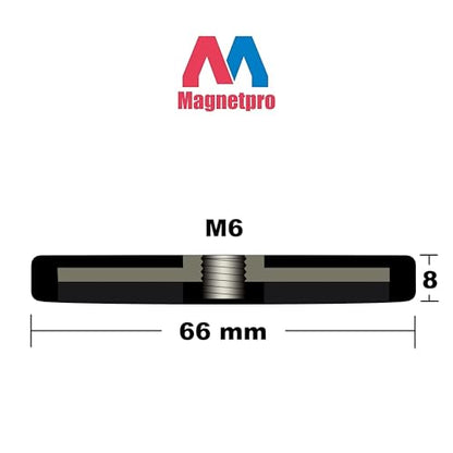 Magnetpro 2 Pieces Strong Rubber Coated Mounting Magnets Anti-Scratch, 65 LBS of Adhesive Power, Magnetic Assembly Base for Light Strips and Additional Mirrors The Outdoor Area - size: 65LB - M6 Female 2P