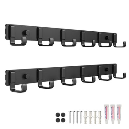 16-Inch Wall Mount Coat Rack with 6 Hooks, Compact Hooks for Hanging Coats, Hats, Jacket, Bags and Purses in Entryway, Bedroom, Bathroom or Closet, Install with Strong Glue or Screws (2-Pack) - color: Black - 2 Pack