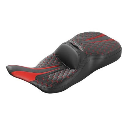 SLMOTO Driver Passenger Seat Motorcycle Cushion Fit For Harley Touring Electra Glide Ultra Classic Standard FLHTC 1997-2007 Black Red - style: Red and Black