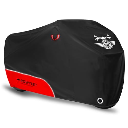 Motorcycle Cover Waterproof Outdoor Storage with Lock-Holes, Storage Bag & Night Reflective Design, Heavy Duty Protection Powersports Vehicle Covers Fits up to 96.5"-116" (420D Red, 116") - color: 420D Red, size: 116"