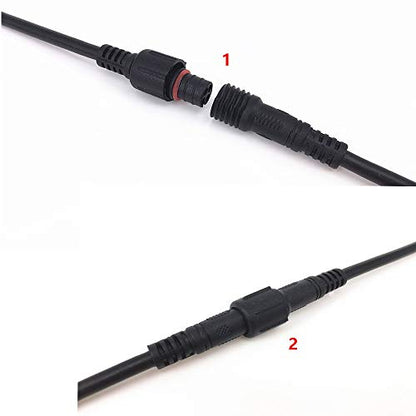6 Pairs Pack Black Pigtail Plastics Waterproof 2 cores Waterproof Connection Cable with Plug and Socket Connector Adapter 2 pins 2 pin Plug LED Light Bars led connctor Waterproof Connector