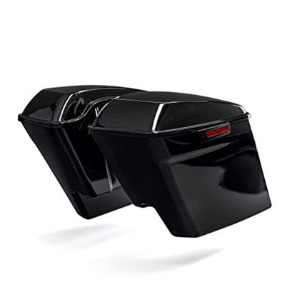 TCT-MOTORPARTS Vivid Black 5" Stretched Saddlebags & Rear Fender System For Harley Touring 2014-2024 Road King
