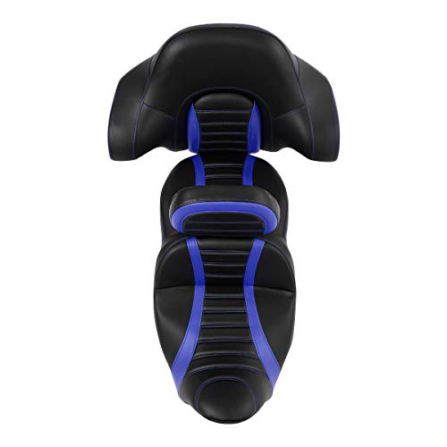 C.C. RIDER Driver Passenger Seat with Rider Backrest and King Tour Trunk Backrest Pad fit for Harley Touring Road King Street Glide Road Glide Electra Glide 2014-2023 - color: 02# Blue (Seat With Backrests)